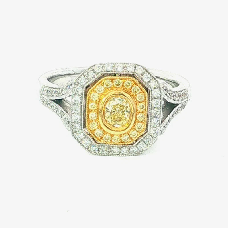 18K Two-Tone Gold Fancy Light Yellow Diamond Ring – 0.53 CTW