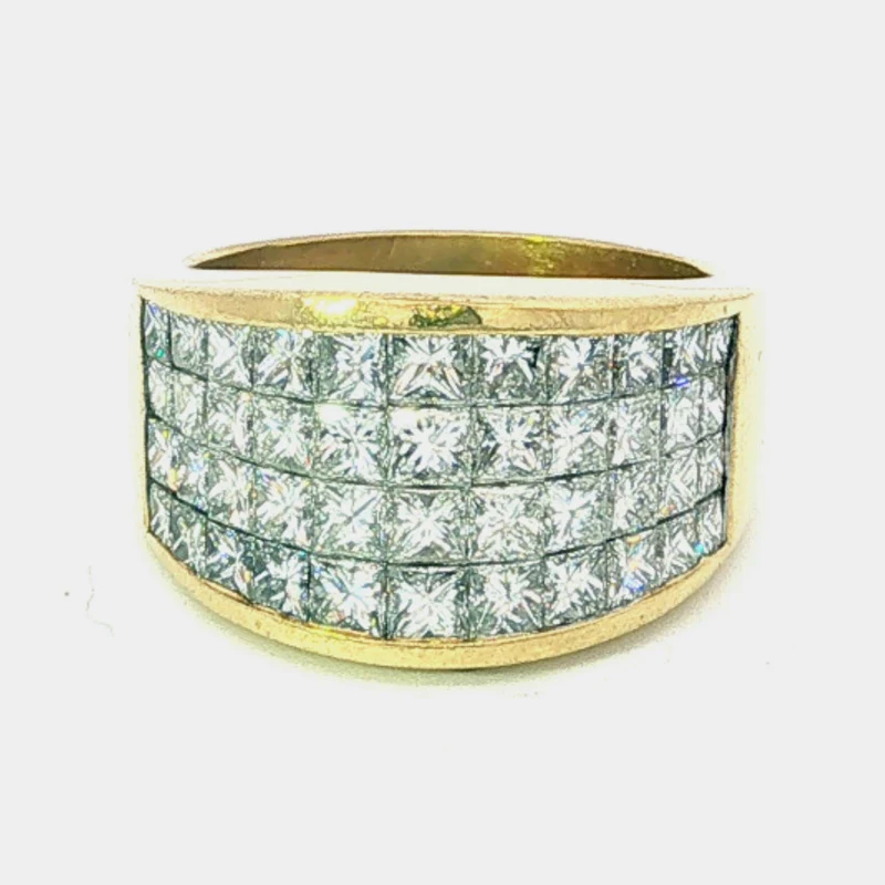 18K Yellow Gold 4-Row Princess-Cut Diamond Ring – 5.00 CTW