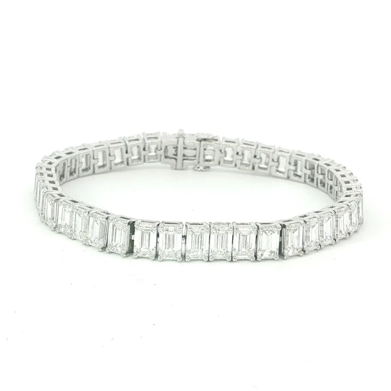 14K white gold bracelet with 43 emerald-cut lab-grown diamonds