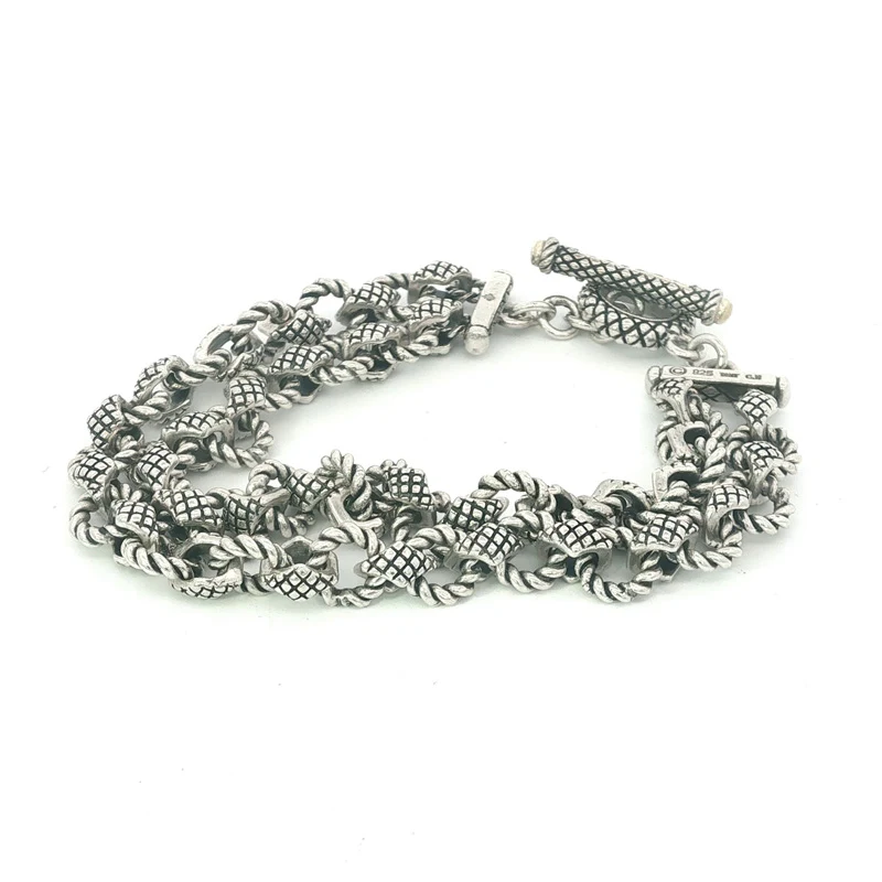 Sterling silver and 18K gold double cable link toggle bracelet